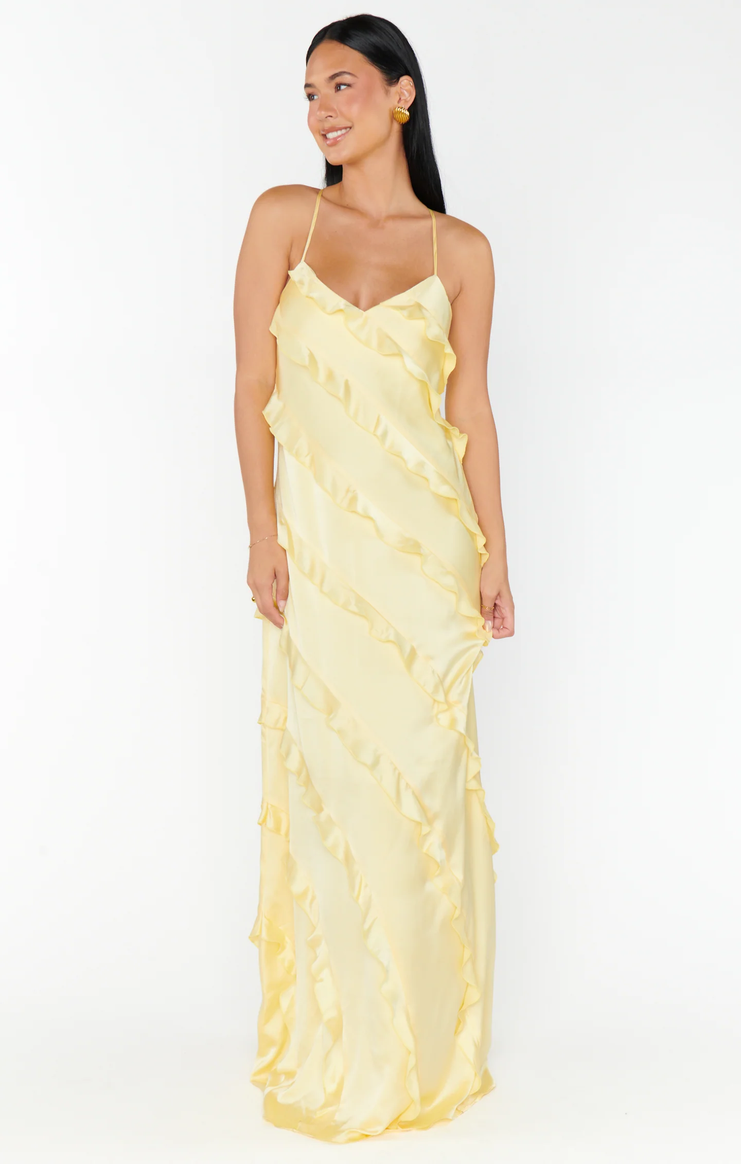 Romance Ruffle Dress ~ Pale Yellow Luxe Satin - Image 4